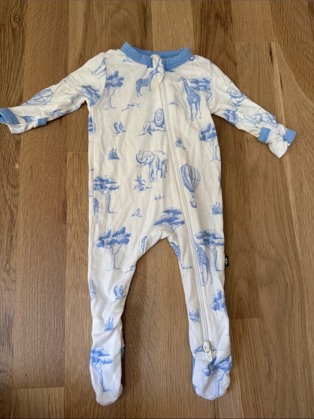 Kyte BABY White and Blue Safari Footed One-Piece